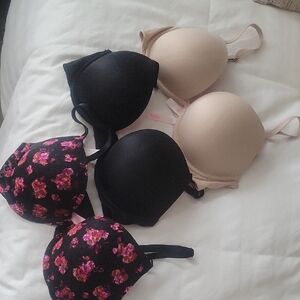 VS PINK PUSH UP BRAS 3 - Black, Beige, Floral